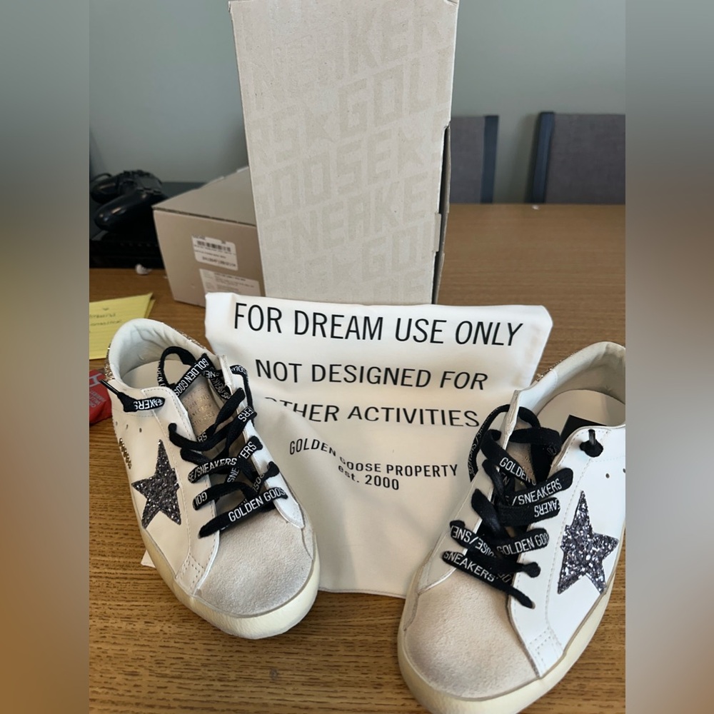 Golden Goose White and Black Star Sneakers